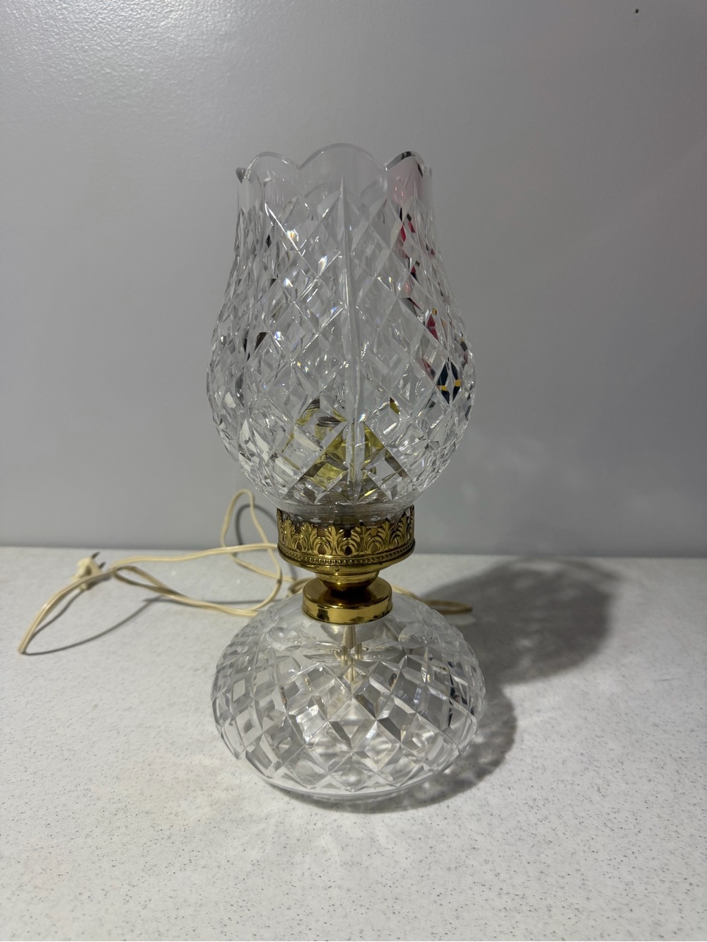 Waterford Crystal 2 Piece Tulip Hurricane 13" Electric Lamp Gothic Mark Ireland